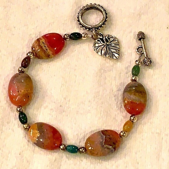 Natural stone silver toggle clasp flat large leaf charm detail high quality - Picture 1 of 6